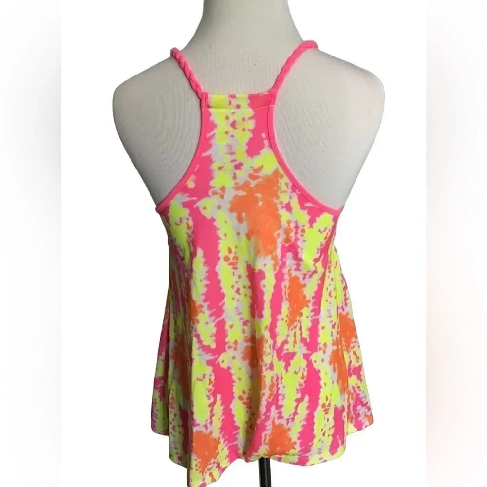 NWOT Justice Neon Tie Dye Racerback Tank Top Girls Size 14 Pink Orange Yellow